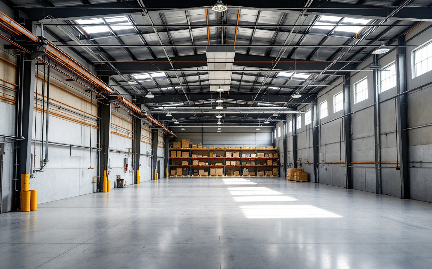 Clean, empty commercial warehouse interior